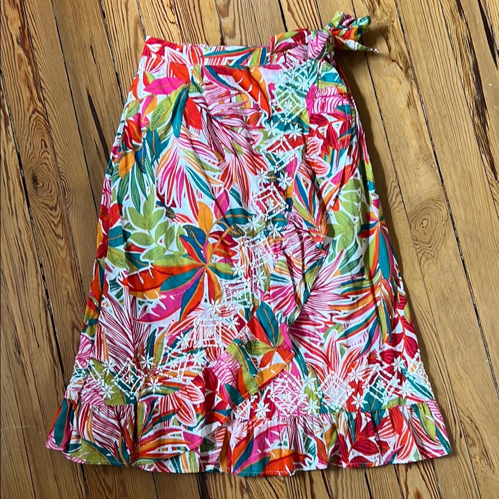 C&C California Vibrant Leaf Print Midi Skirt